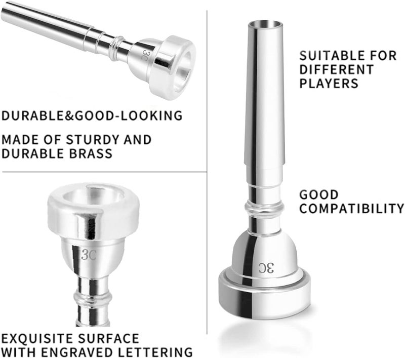 Cheerock 7C Trumpet Mouthpiece - Silver Plated, Compatible with Beginners and Professionals - Image 3